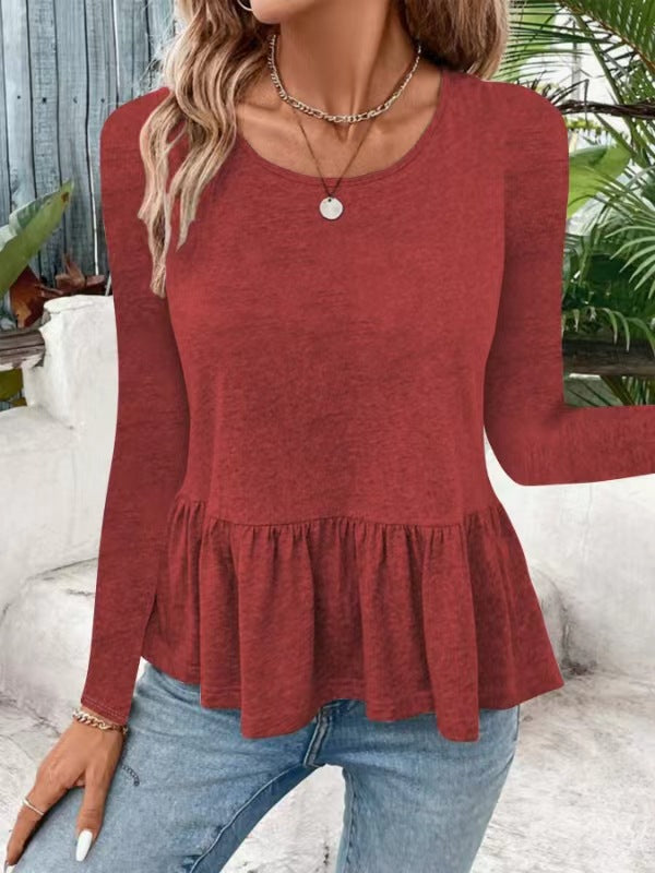 Damen Langarmshirt mit voluminösem Peplumschnitt Heidi-Mode