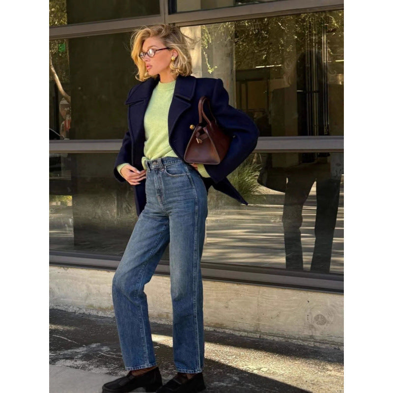 Damen Wollmantel mit doppeltem Knopfverschluss und elegance Schnitt Heidi-Mode