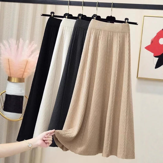 Damen Plissierter Midirock mit elastischem Bund und feiner Struktur Heidi-Mode