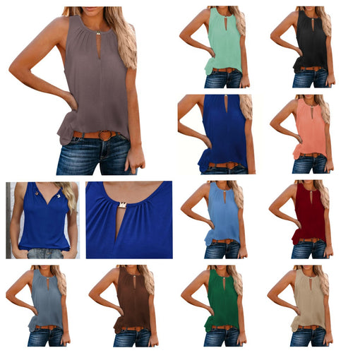 Damen Elegantes ärmelloses Oberteil mit dekorativem Ausschnitt und Falten Heidi-Mode