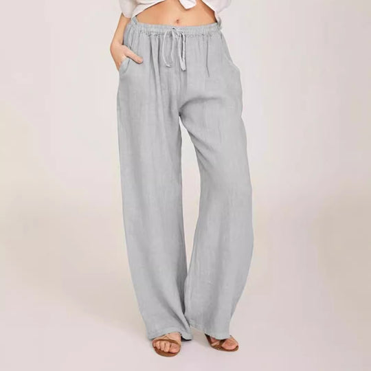 Damen Leinenhose mit weitem Bein und praktischen Seitentaschen Heidi-Mode