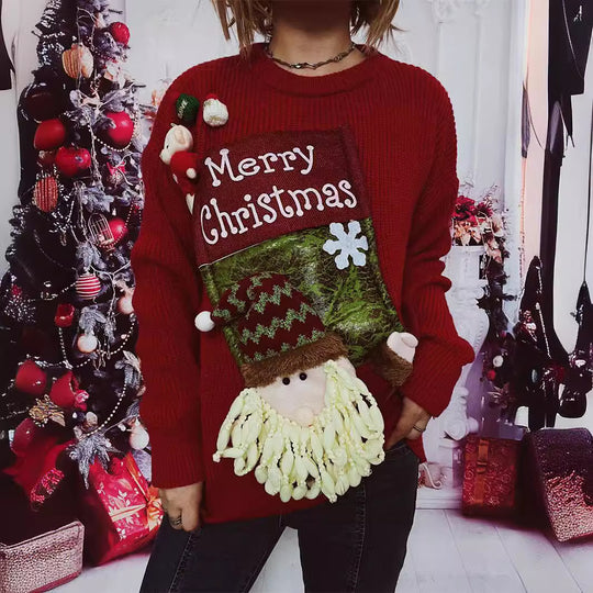 Damen Weihnachts-Pullover mit festlichem Design und 3D-Applikationen Heidi-Mode