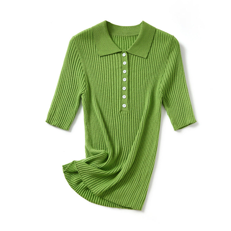 Damen Ripp Kurzarm Polo Shirt Heidi-Mode