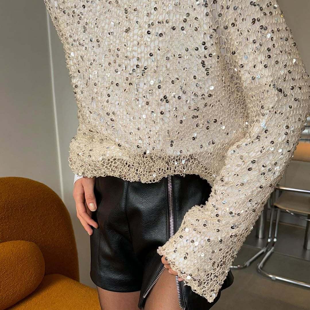 Damen Glitzernder Crop-Pullover Heidi-Mode