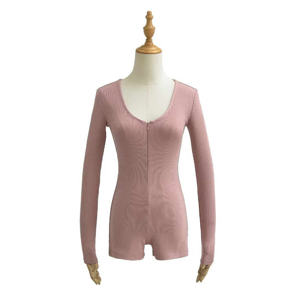 Damen Body mit tiefem V-Ausschnitt und elegantem Reißverschluss Heidi-Mode