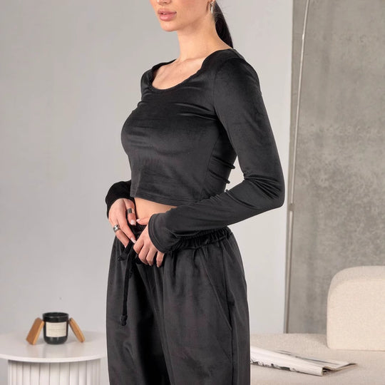 Damen modisches Crop-Top und bequeme Freizeithose Set Heidi-Mode