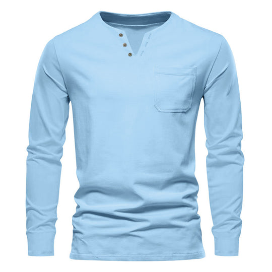 Herren Langarm-Henley-Shirt mit praktischen Knopfdetails und Brusttasche Heidi-Mode