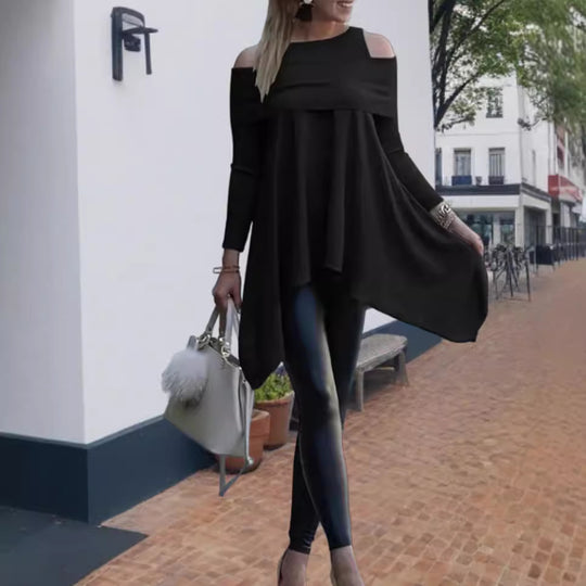 Damen Oversized Oberteil mit schickem Off-Shoulder Design und asymmetrischem Saum Heidi-Mode