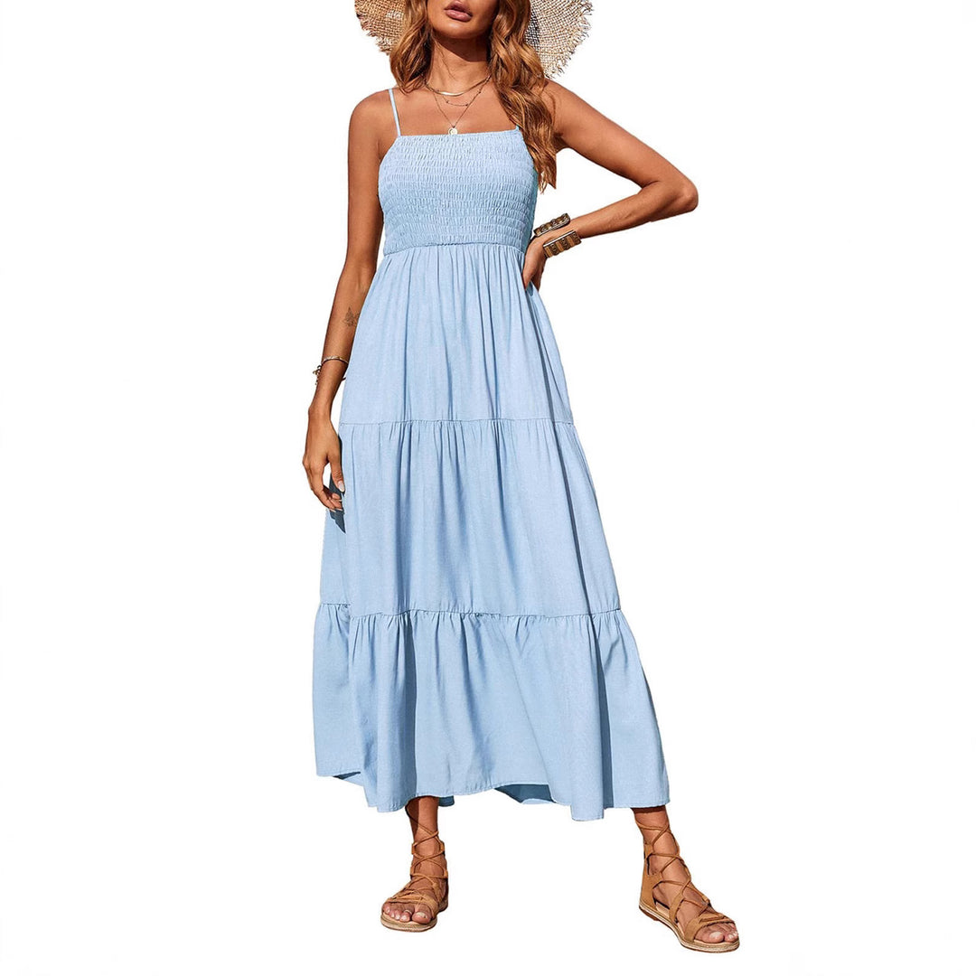 Damen Maxikleid mit verstellbaren Trägern und Rüschen Heidi-Mode