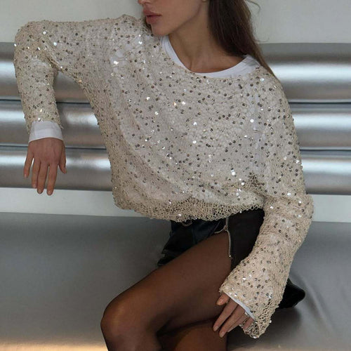 Damen Glitzernder Crop-Pullover Heidi-Mode