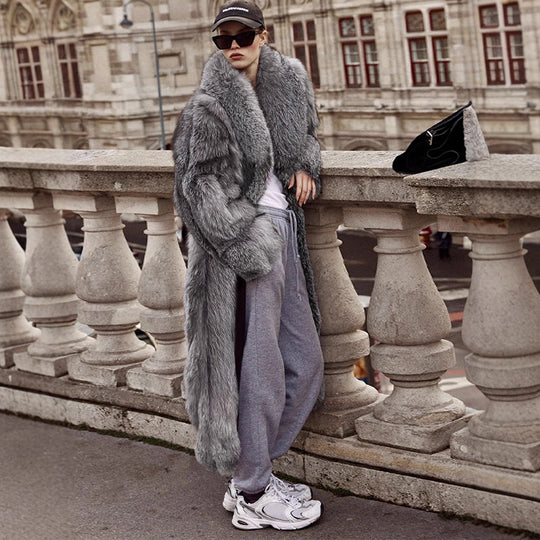 Damen Luxus Kunstfellmantel Heidi-Mode