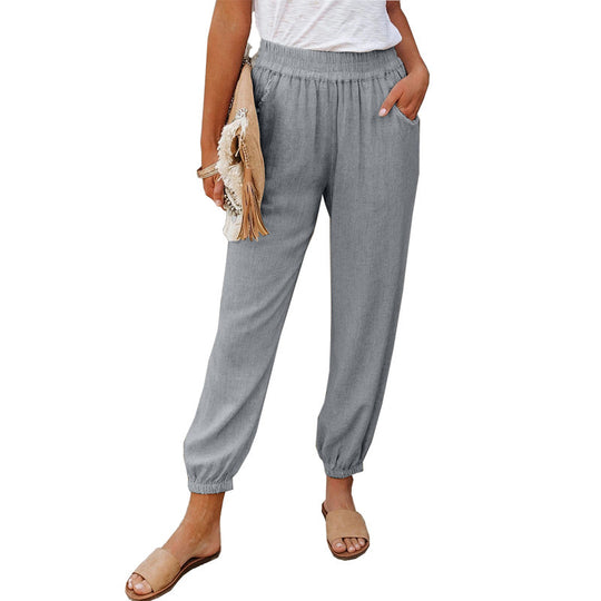 Damen lässige Leinen-Hose mit elastischem Bund und Gummizug Heidi-Mode