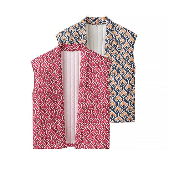 Damen Steppjacke mit floralem Muster und offenem Design Heidi-Mode
