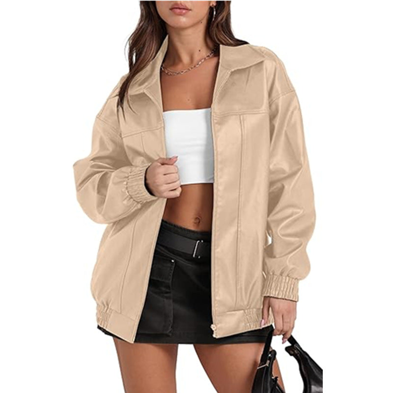 Damen lässige Oversize-Jacke mit elastischen Bündchen und praktischen Taschen Heidi-Mode