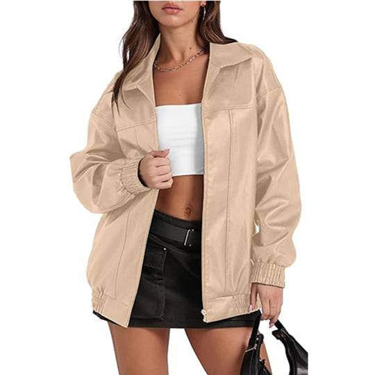 Damen lässige Oversize-Jacke mit elastischen Bündchen und praktischen Taschen Heidi-Mode