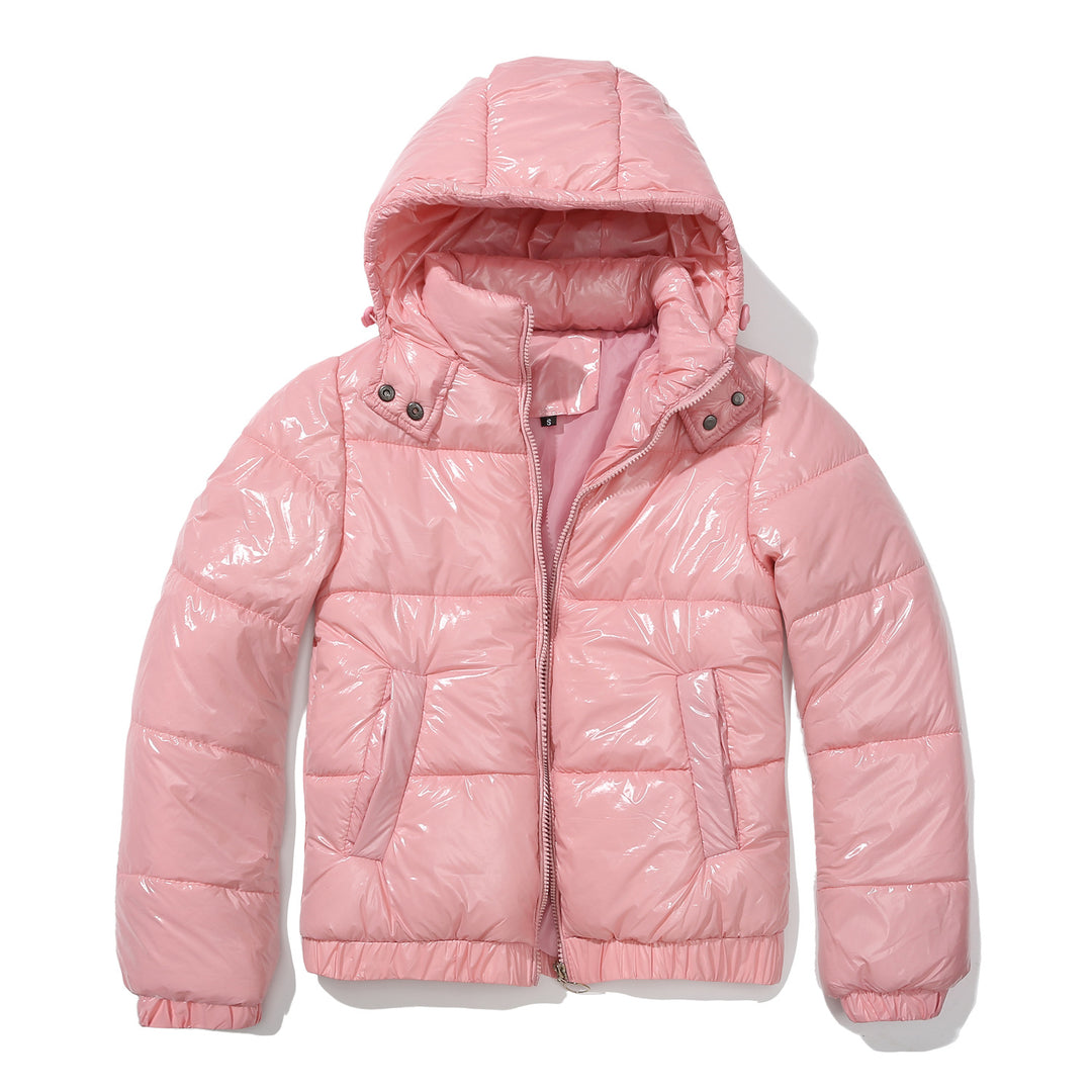 Damen glänzende Steppjacke mit abnehmbarer Kapuze Heidi-Mode