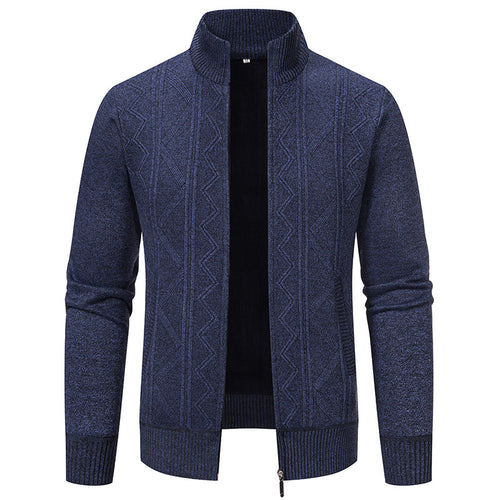 Herren elegante Strickjacke mit strukturiertem Zopfmuster und hohem Kragen Heidi-Mode