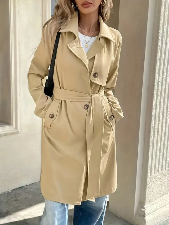 Damen Trenchcoat mit praktischen Taschen und stilvollem Bindegürtel Heidi-Mode