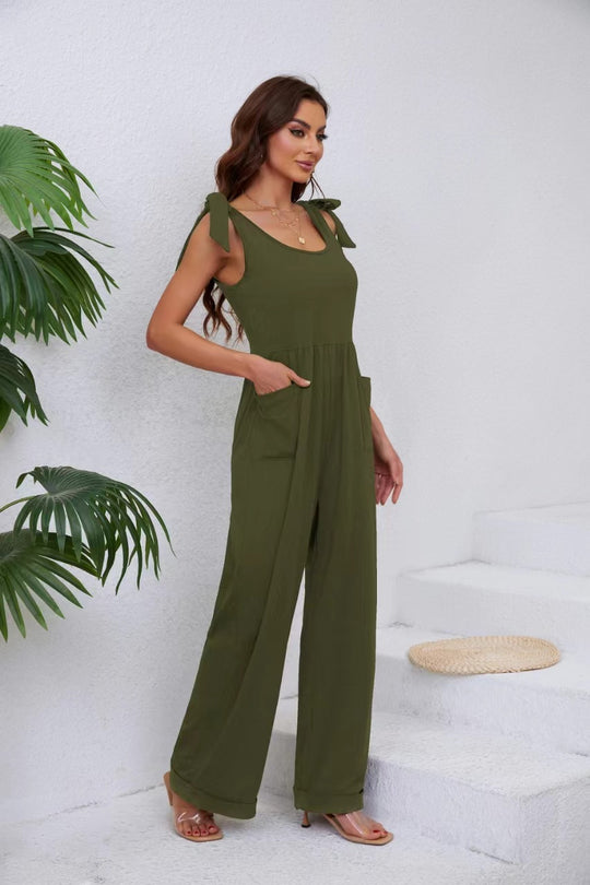 Damen Eleganter Jumpsuit mit verstellbaren Trägern und weitem Bein Heidi-Mode