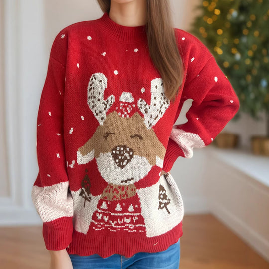 Damen Pullover mit festlichem Rentier-Motiv und himmlischem Design Heidi-Mode