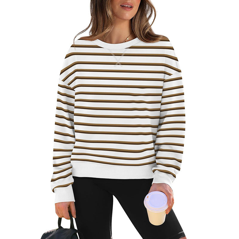 Damen lässiger Sweatshirt mit modernem Streifenmuster und Rundhalsausschnitt Heidi-Mode