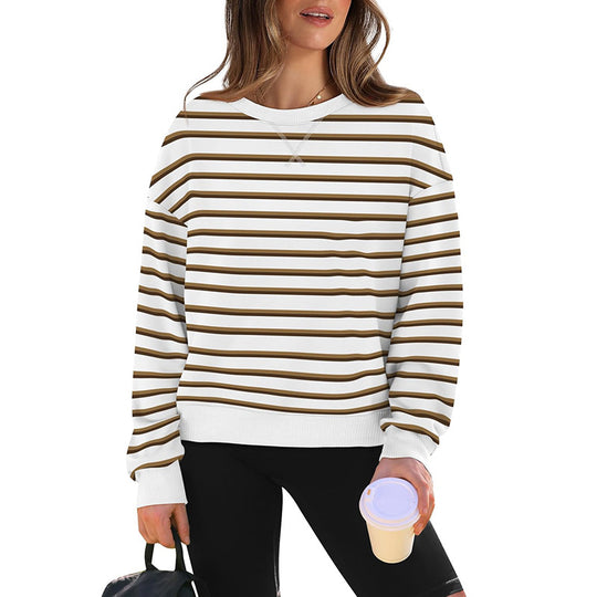 Damen lässiger Sweatshirt mit modernem Streifenmuster und Rundhalsausschnitt Heidi-Mode