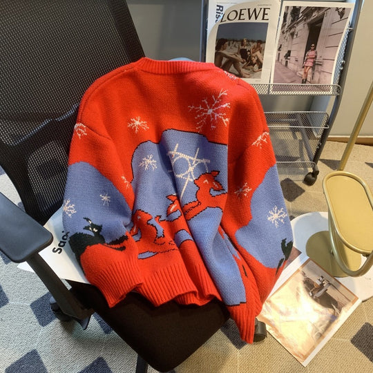 Damen festlicher Pullover mit Weihnachtsmotiv und Rundhalsausschnitt Heidi-Mode