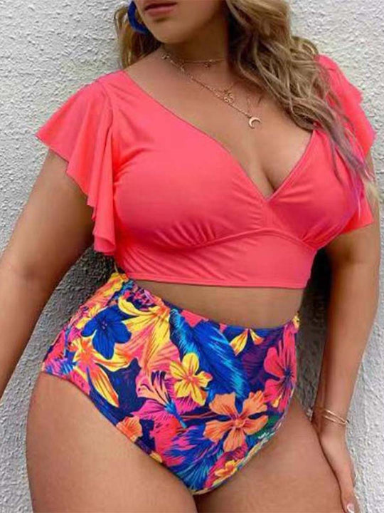 Heidi Mode | Großer Badeanzug mit Rüschendruck und hoher Taille