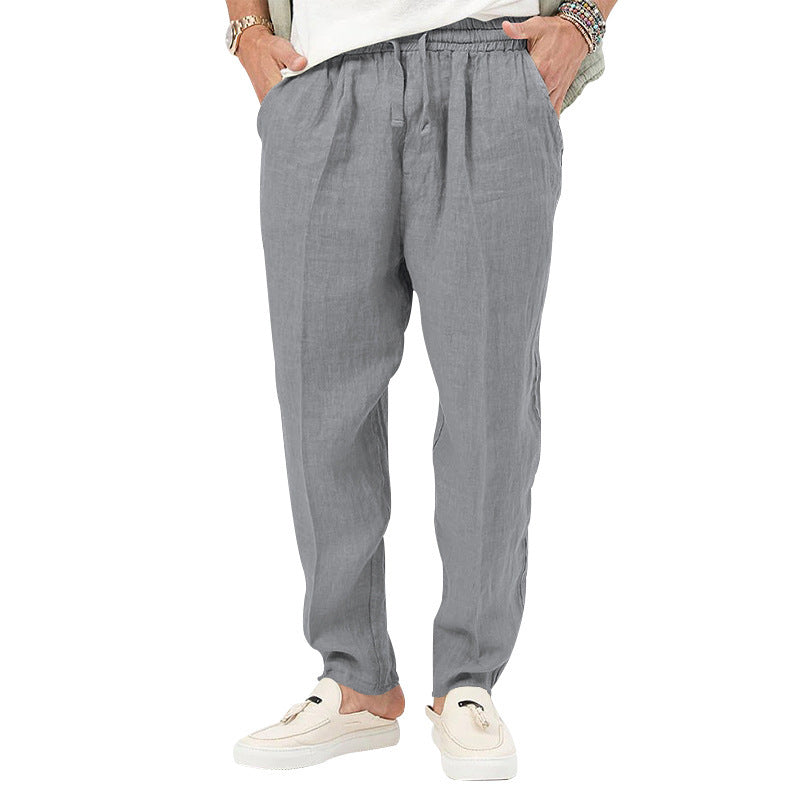 Herren Leichte Leinenhose mit elastischem Bund und praktischen Eingrifftaschen Heidi-Mode