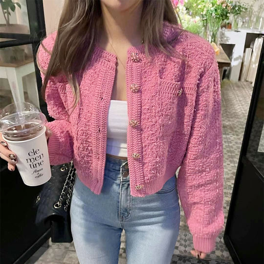 Damen trendige Strickjacke mit dekorativen Knöpfen und lässigem Schnitt Heidi-Mode