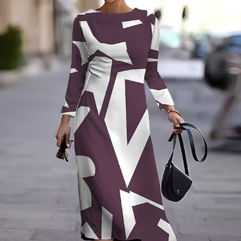 Damen Langarm Kleid mit grafischem Design und elegantem Schnitt Heidi-Mode