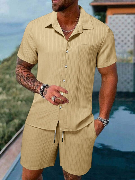 Herren Kurzarm Hemd und Shorts Set mit strukturiertem Design Heidi-Mode