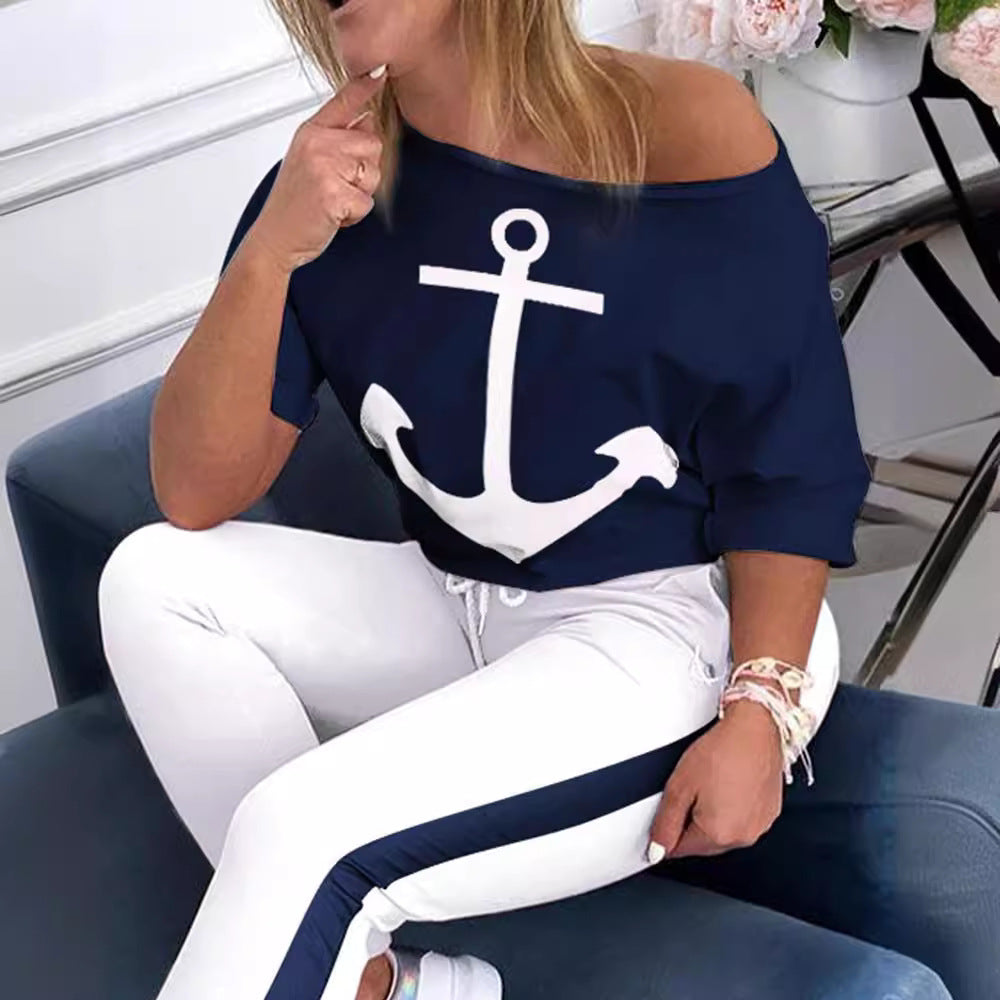 Damen Lockere Sweatshirt mit maritimem Anker-Design Heidi-Mode