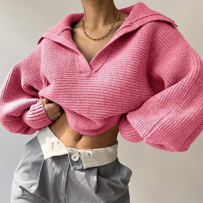 Damen Großer Strickpulli mit V-Ausschnitt Heidi-Mode