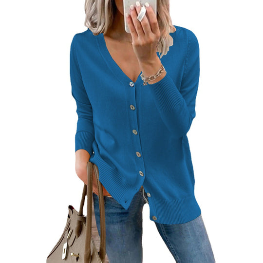 Damen V-Ausschnitt Strickjacke mit Knopfdetails Heidi-Mode