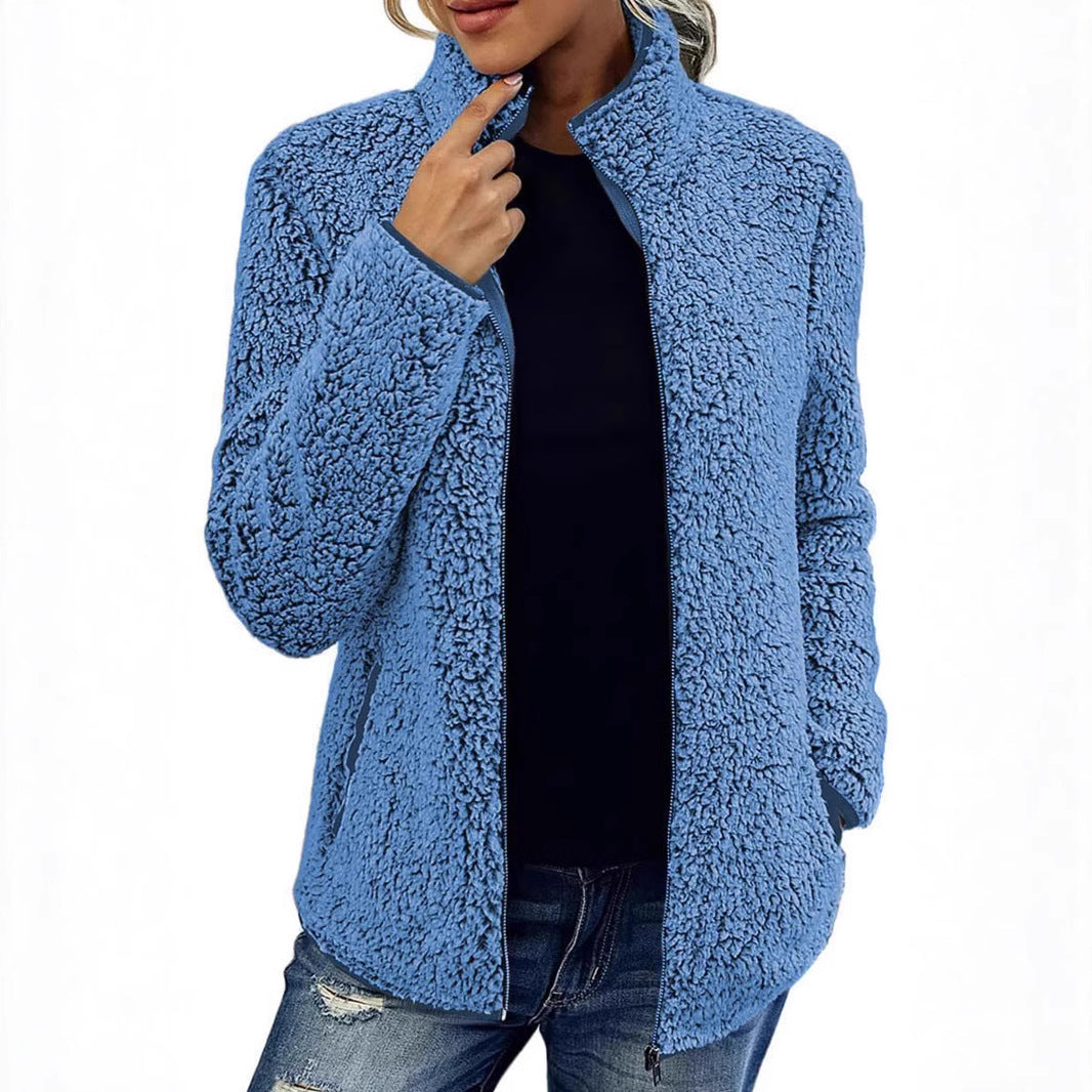 Damen kuschelige Fleecejacke mit hohem Kragen und praktischen Taschen Heidi-Mode