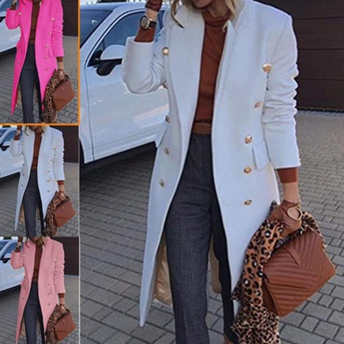 Damen Eleganter Doppelreiher-Mantel mit goldenen Knöpfen und taillierter Passform Heidi-Mode