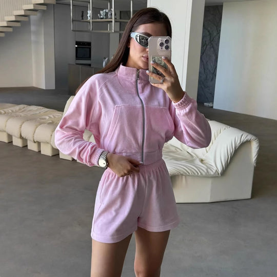 Damen Sportliches Loungewear-Set mit bequemer Jacke und Shorts Heidi-Mode