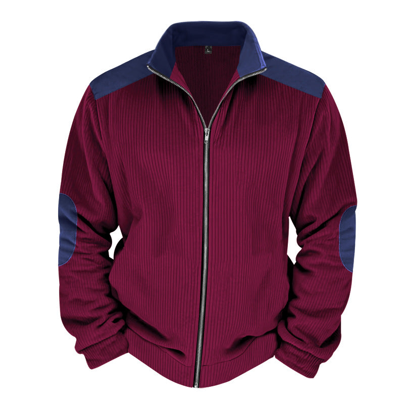 Herren Sportliche Zip-Jacke mit Rippenstruktur und Kontrastärmel Heidi-Mode