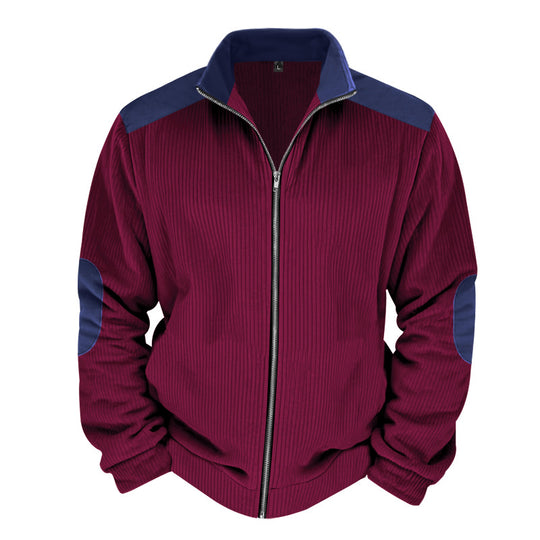 Herren Sportliche Zip-Jacke mit Rippenstruktur und Kontrastärmel Heidi-Mode
