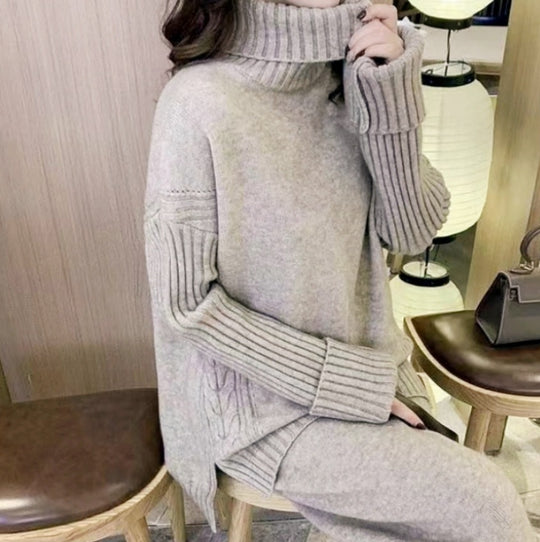 Damen Weicher Strickpullover mit hohen Kragen und lässigem Schnitt Heidi-Mode