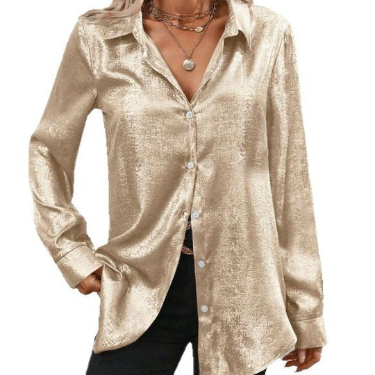 Damen elegante Bluse aus schimmerndem Stoff mit klassischem Kragen Heidi-Mode