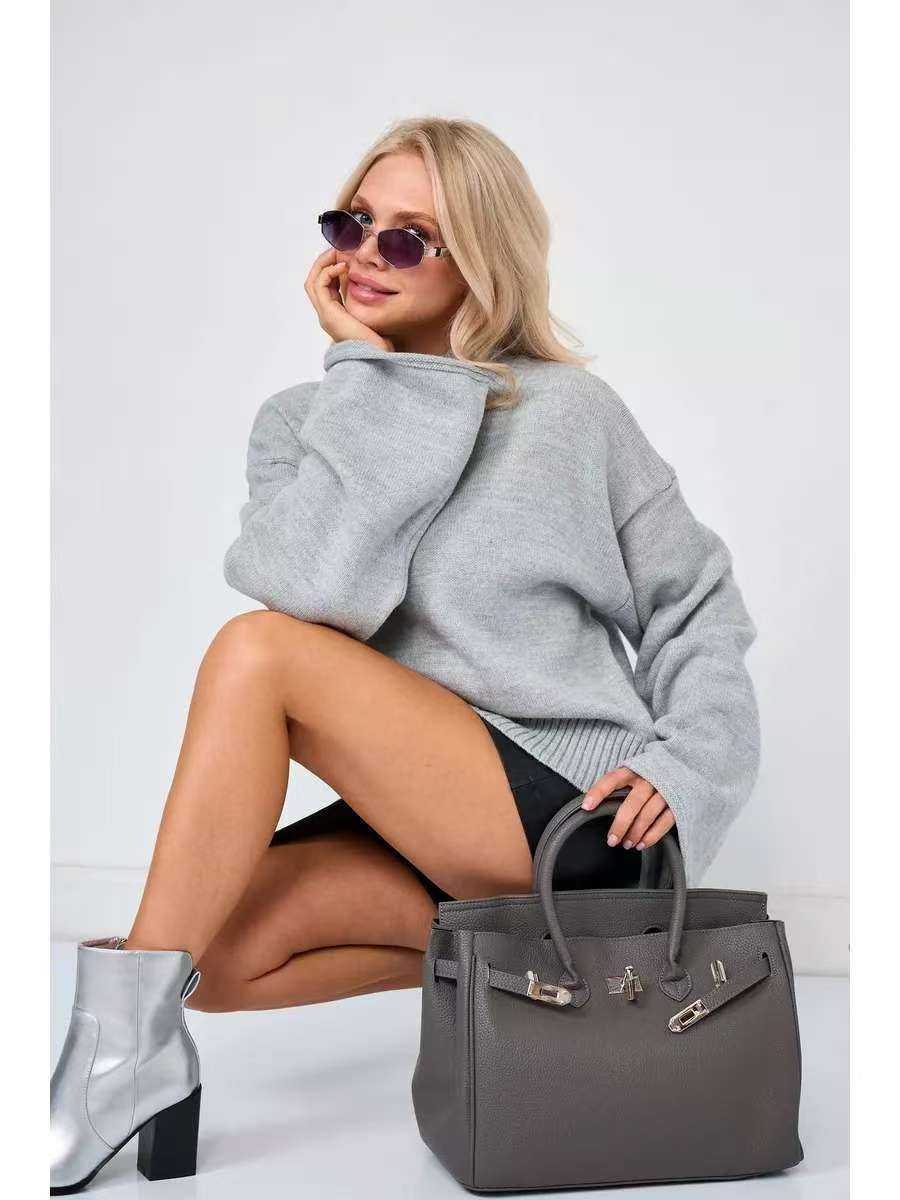 Damen Eleganter Oversized Pullover mit weitem Schnitt und Stehkragen Heidi-Mode