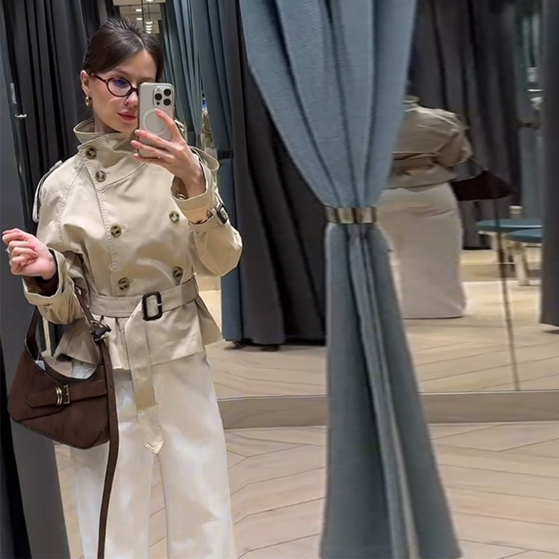 Damen modische Trenchjacke mit Gürtel und doppelter Knopfaiusschnitt Heidi-Mode