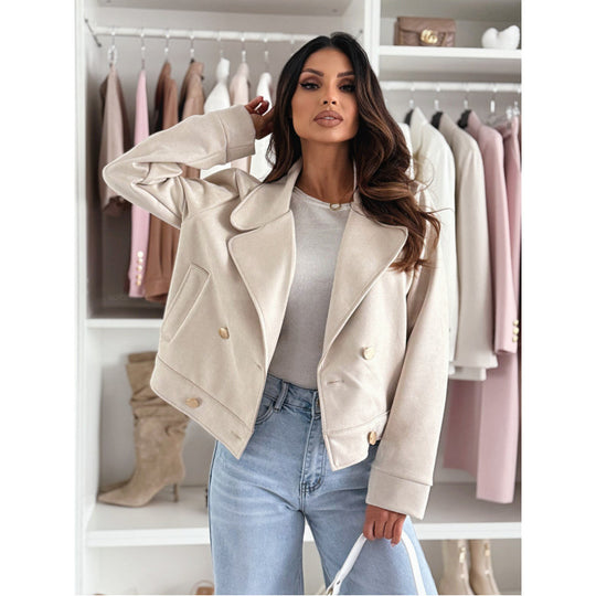 Damen Lederjacke im Biker-Stil mit doppelter Knopfleiste und seitlichen Taschen Heidi-Mode