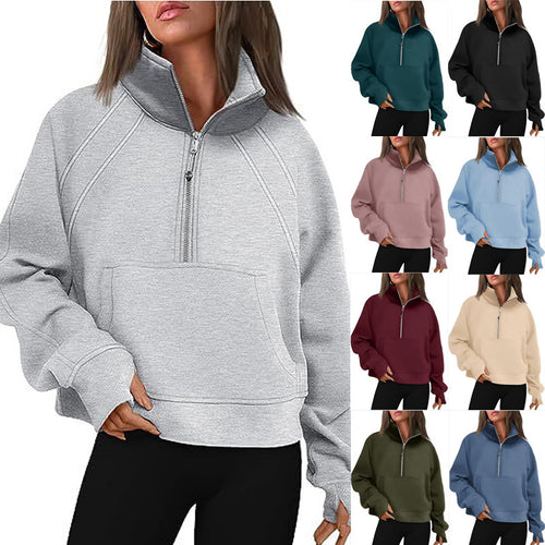 Damen Sportlicher Pullover mit hohem Kragen und Reißverschluss Heidi-Mode