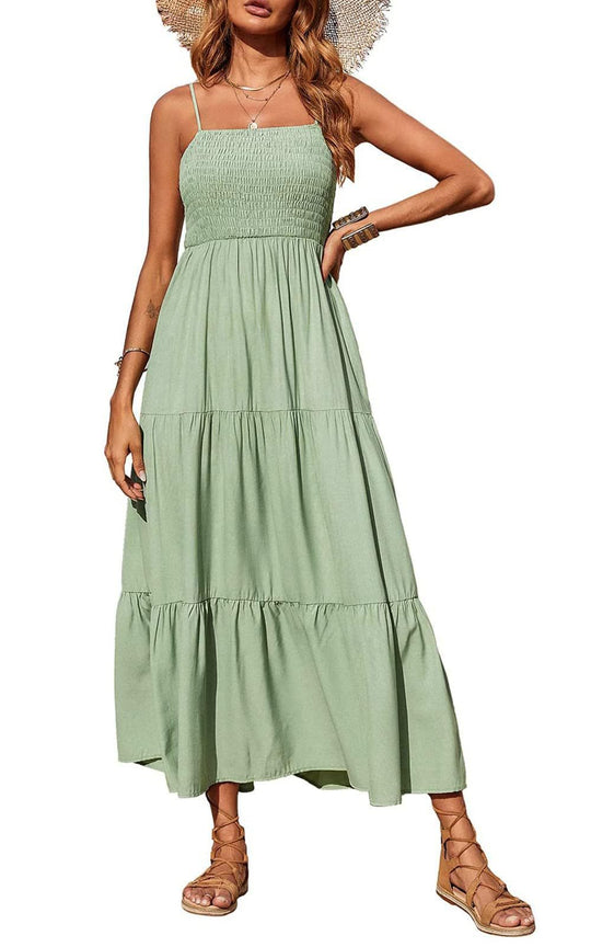 Damen Maxikleid mit verstellbaren Trägern und Rüschen Heidi-Mode