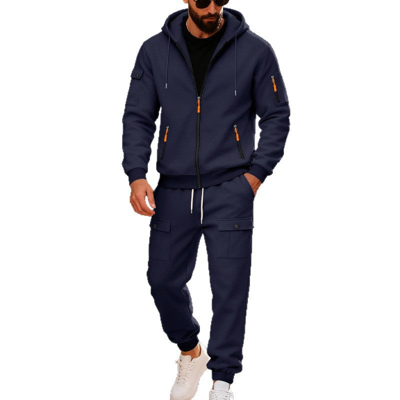 Herren stylisches Zweiteiliges Jogginganzug mit Kapuze und praktischen Taschen Heidi-Mode