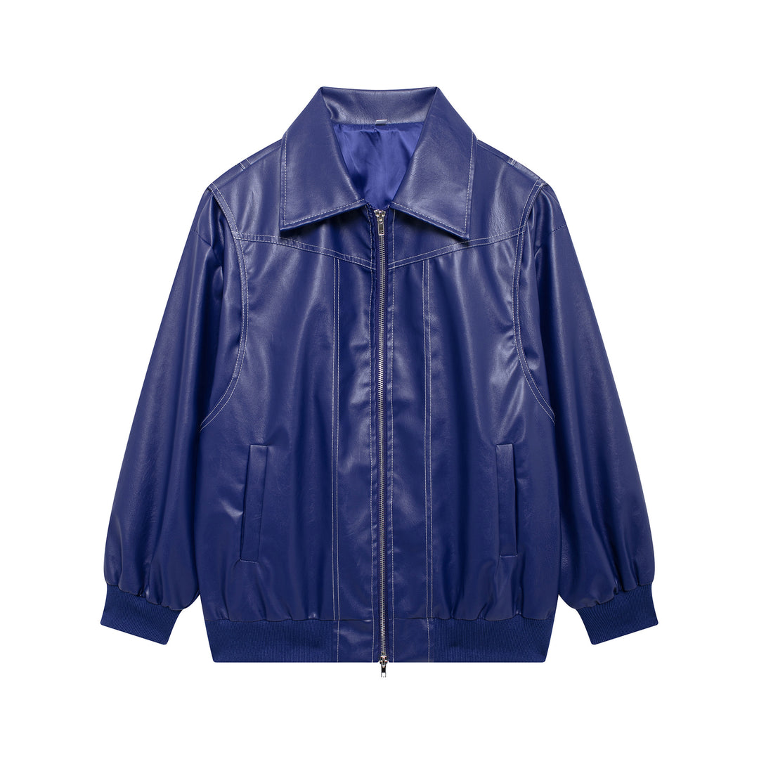 Damen Elegante Kunstlederjacke mit hochstehendem Kragen und elastischen Bündchen Heidi-Mode