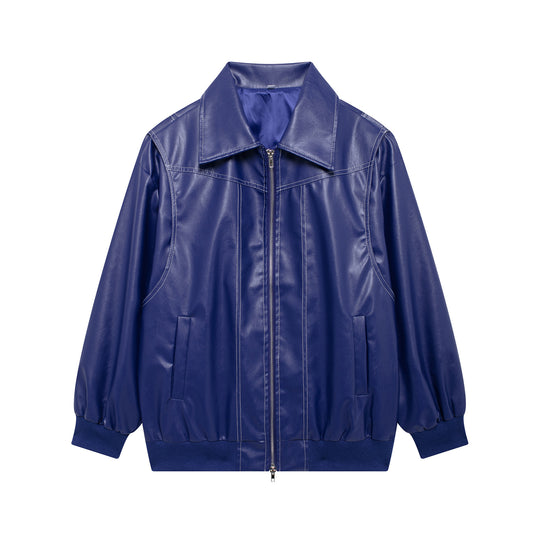 Damen Elegante Kunstlederjacke mit hochstehendem Kragen und elastischen Bündchen Heidi-Mode